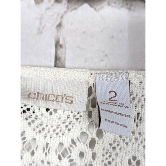 CHICO'S Boho Cottage Coastal Ivory Crochet Medallion Lace Top Size 2 (L/12) - Picture 6 of 7